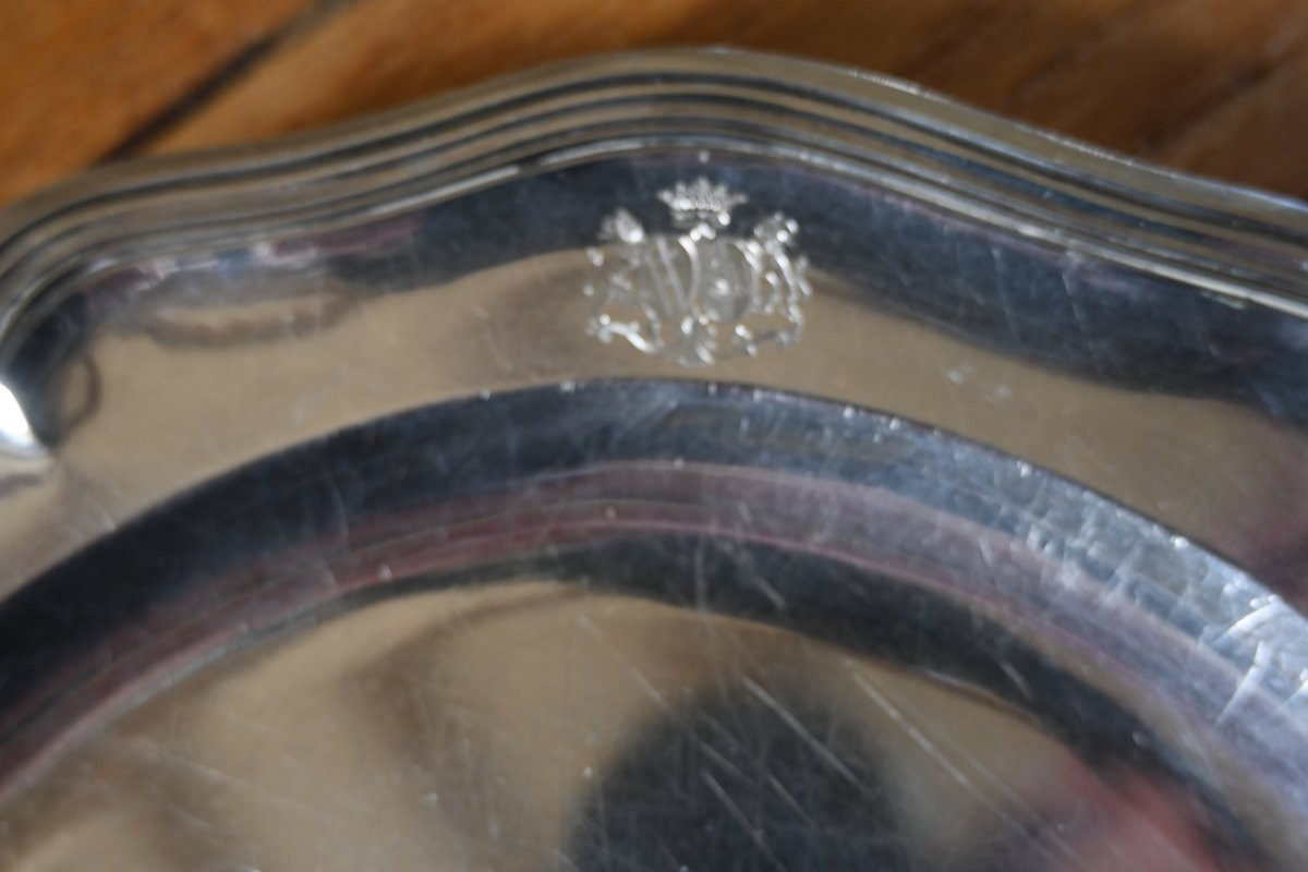 Silver Dish With Contoured Fillets And Alliance Coat Of Arms 18th Century-photo-3