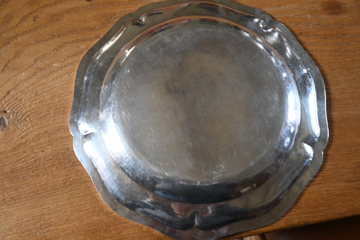 Silver Dish With Contoured Fillets And Alliance Coat Of Arms 18th Century-photo-3