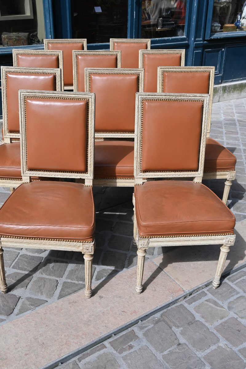 Set Of 10 Louis XVI Style Chairs, Maison Jansen-photo-2