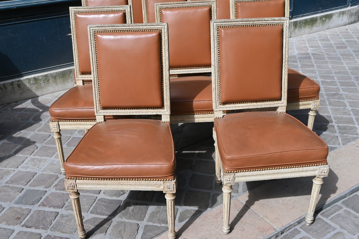 Set Of 10 Louis XVI Style Chairs, Maison Jansen-photo-3