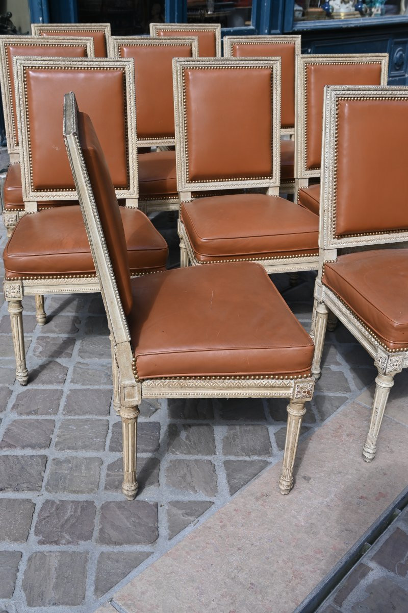 Set Of 10 Louis XVI Style Chairs, Maison Jansen-photo-5