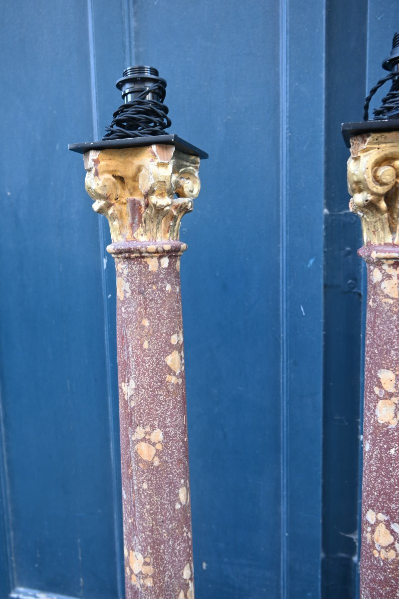 Pair Of Elegant And Large Lamps In Imitation Of Porphyry, 18th Century-photo-2