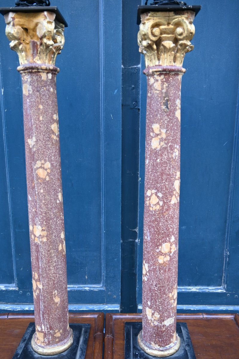 Pair Of Elegant And Large Lamps In Imitation Of Porphyry, 18th Century-photo-5