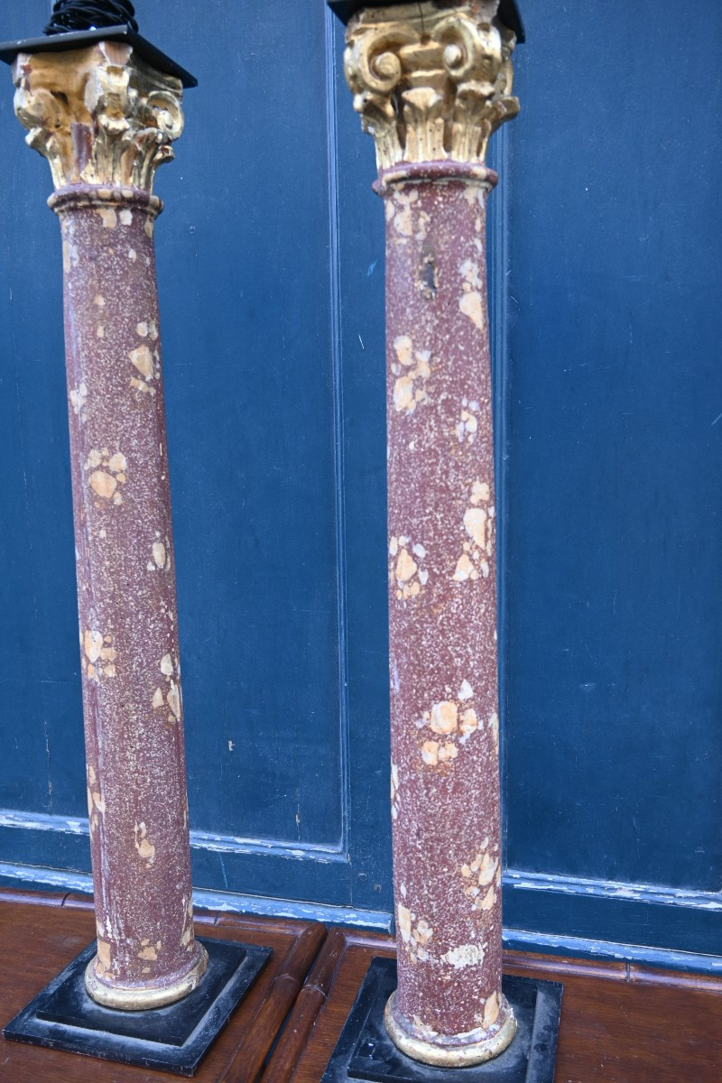 Pair Of Elegant And Large Lamps In Imitation Of Porphyry, 18th Century