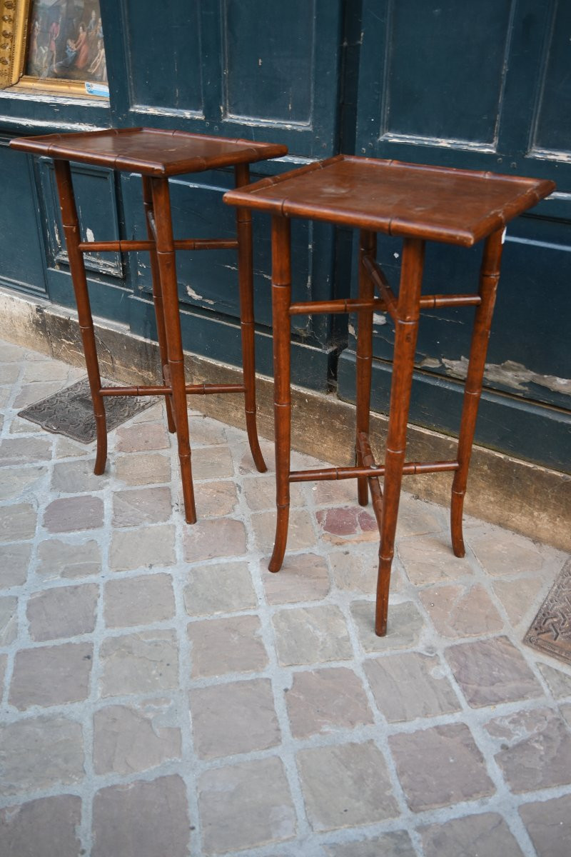 Paire De Table D Appoint Ou Sellettes Façon Bambou-photo-3