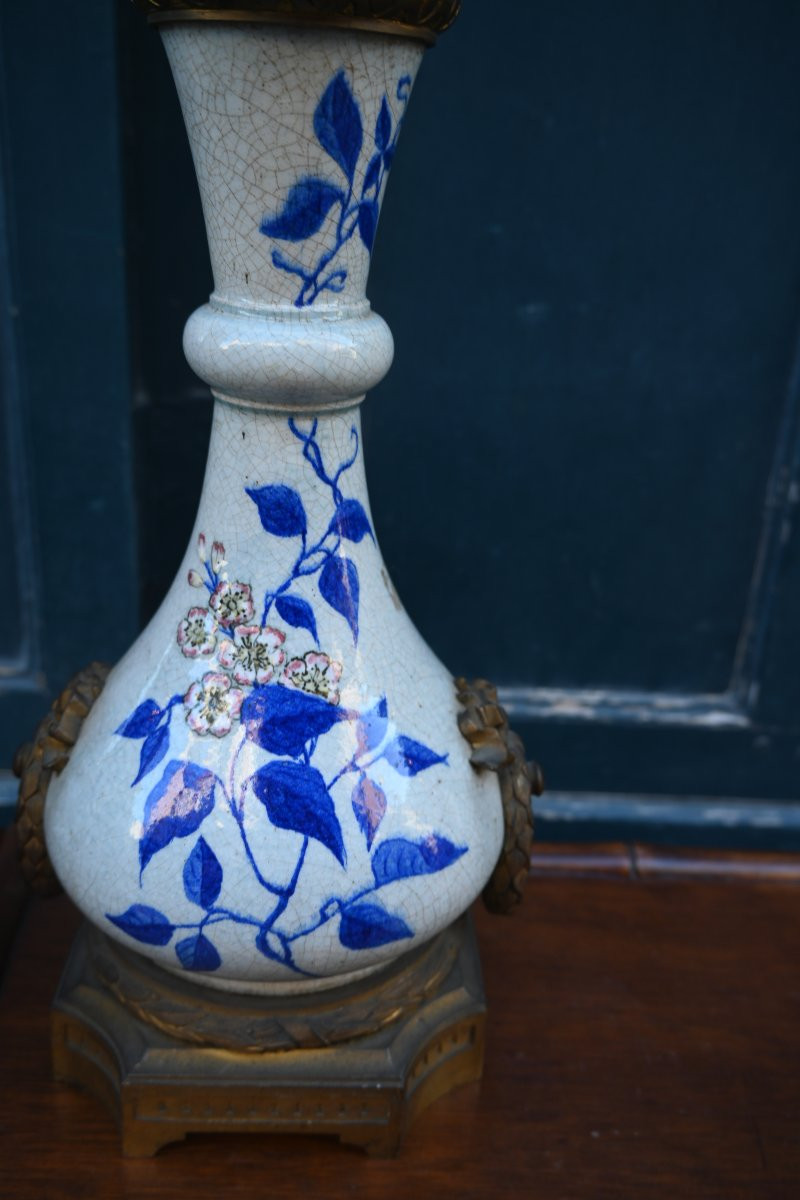 Paire De Lampes , Maison Gagneauen Faience à Décor Japonisant , Napoléon III-photo-4