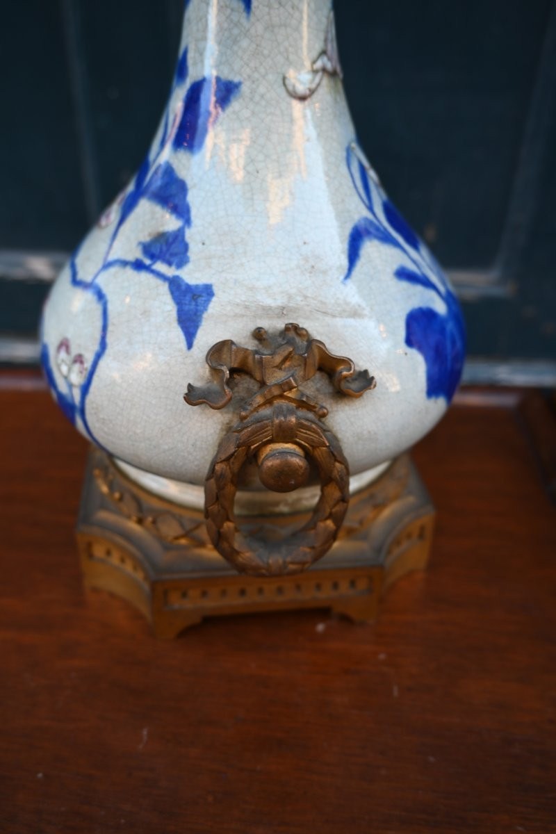 Paire De Lampes , Maison Gagneauen Faience à Décor Japonisant , Napoléon III-photo-2
