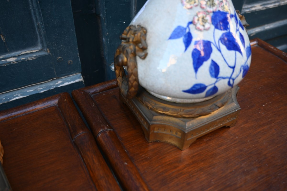 Paire De Lampes , Maison Gagneauen Faience à Décor Japonisant , Napoléon III-photo-4