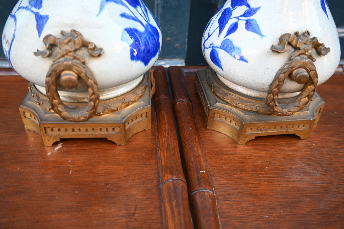 Paire De Lampes , Maison Gagneauen Faience à Décor Japonisant , Napoléon III-photo-5
