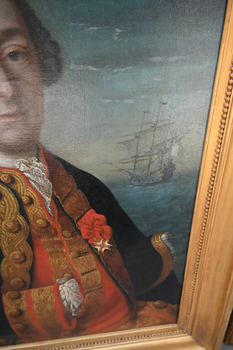 Shipowner, Pair Of Portraits Of A Shipowner And His Wife, 18th Century School-photo-3