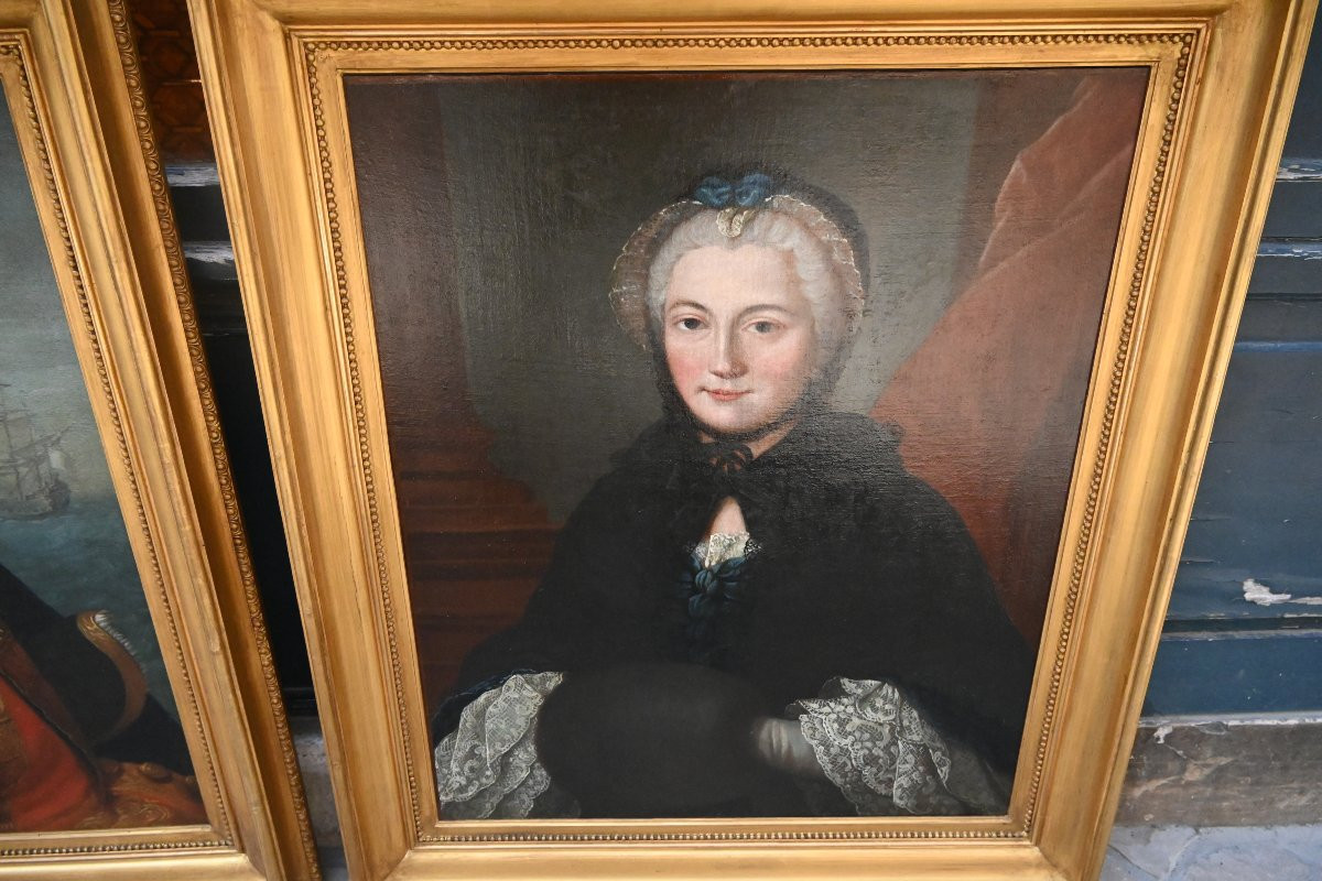 Shipowner, Pair Of Portraits Of A Shipowner And His Wife, 18th Century School-photo-7