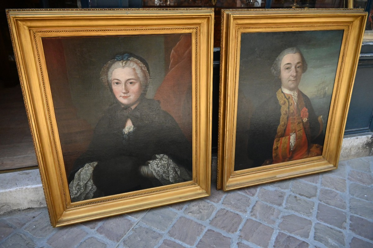 Shipowner, Pair Of Portraits Of A Shipowner And His Wife, 18th Century School