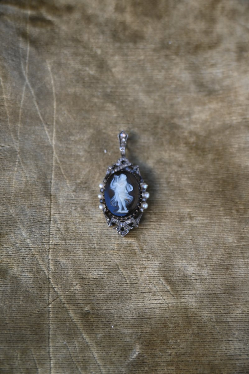 Charmant pendentif d époque Napoléon camée sur pierre dure XIX-photo-4