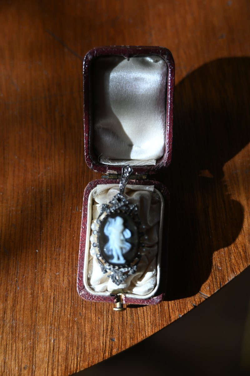 Charmant pendentif d époque Napoléon camée sur pierre dure XIX-photo-4