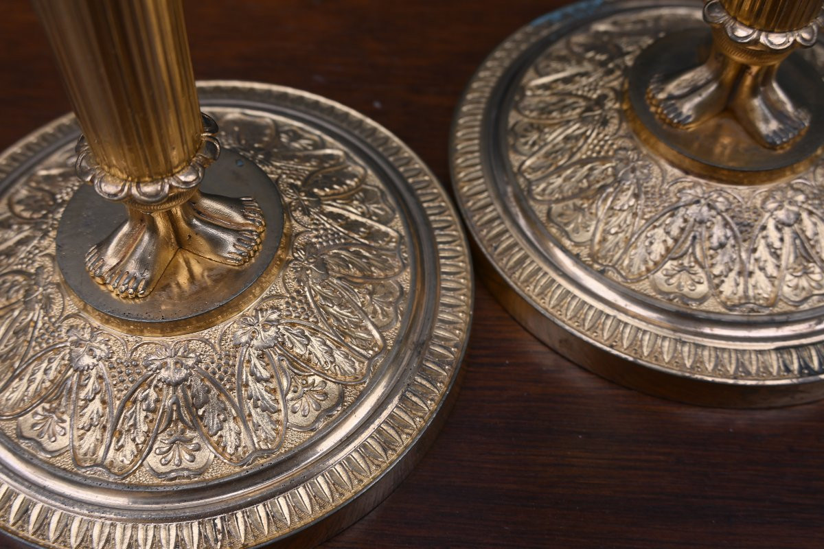 Pair Of Bronze Candlesticks With Women's Heads From The Empire Period, Attributed To Galle-photo-4