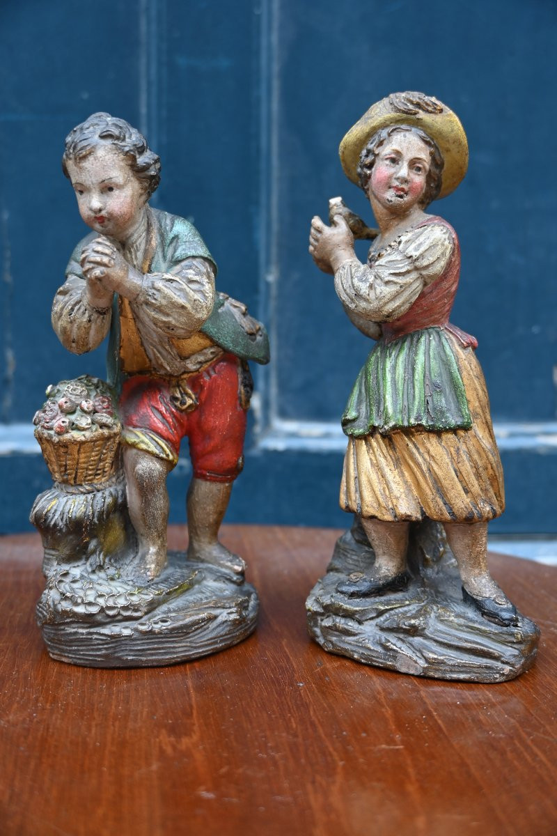 Rare paire de petites sculptures en terre cuite Provence XVIII-photo-2