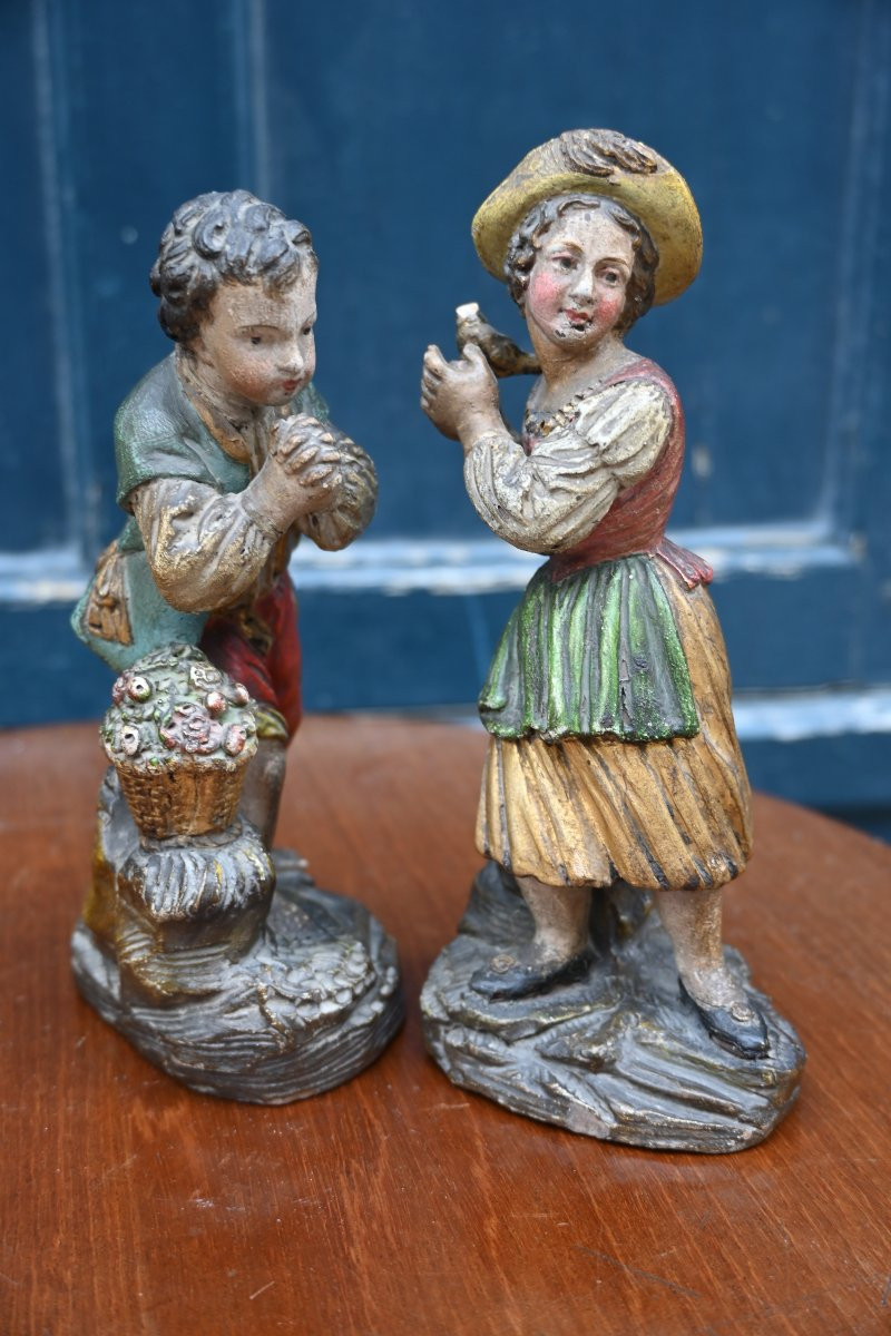 Rare paire de petites sculptures en terre cuite Provence XVIII-photo-7
