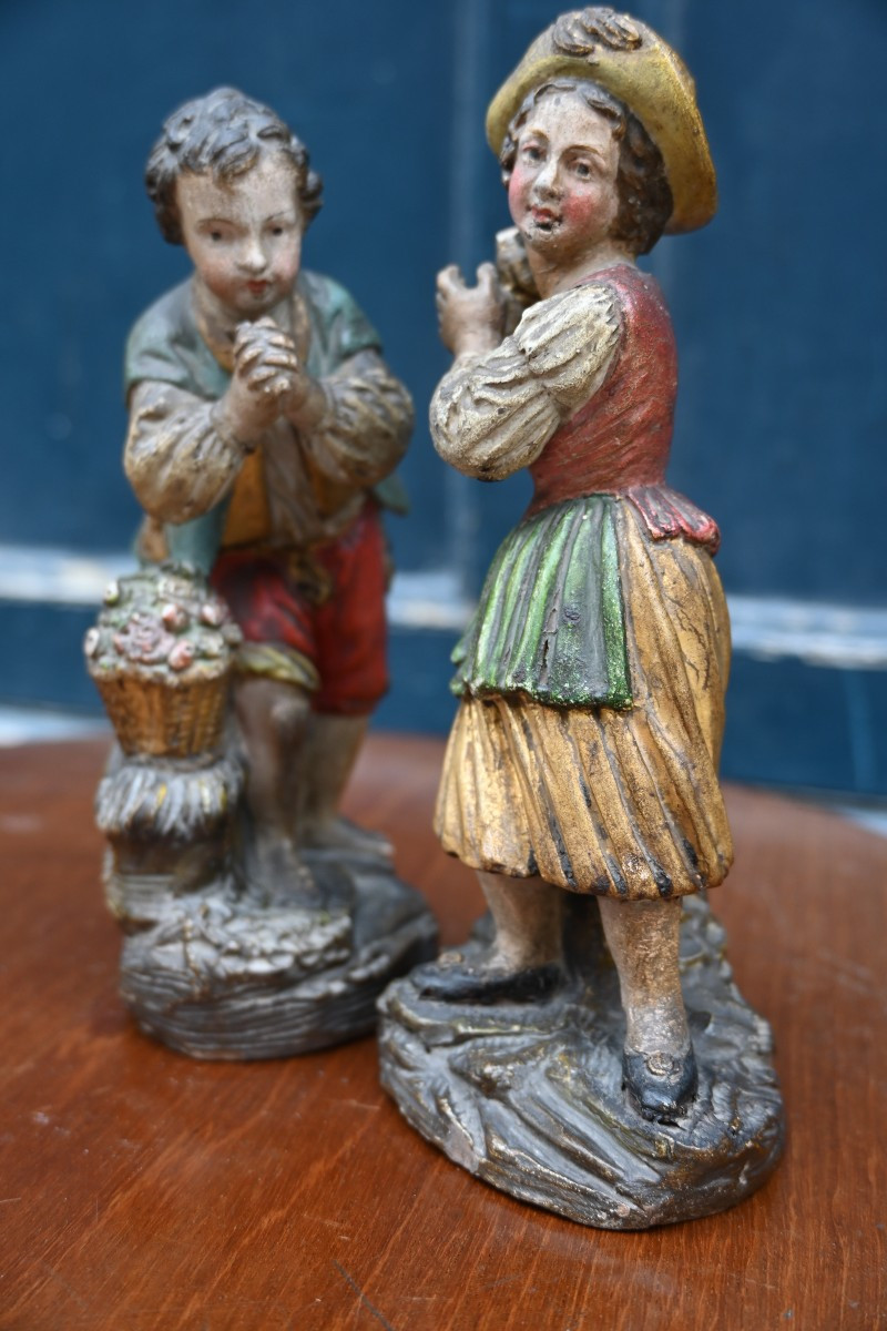 Rare paire de petites sculptures en terre cuite Provence XVIII