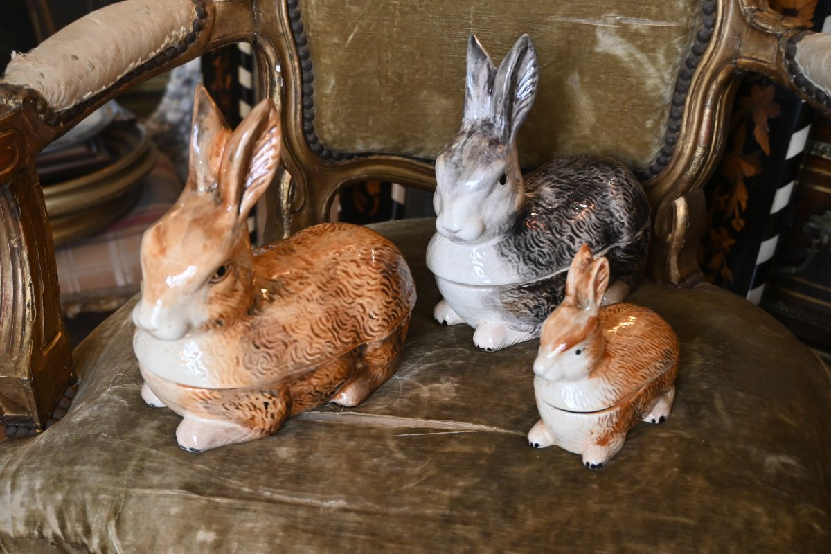 Three Earthenware Terrines, Rabbit By Michel Caugant-photo-2