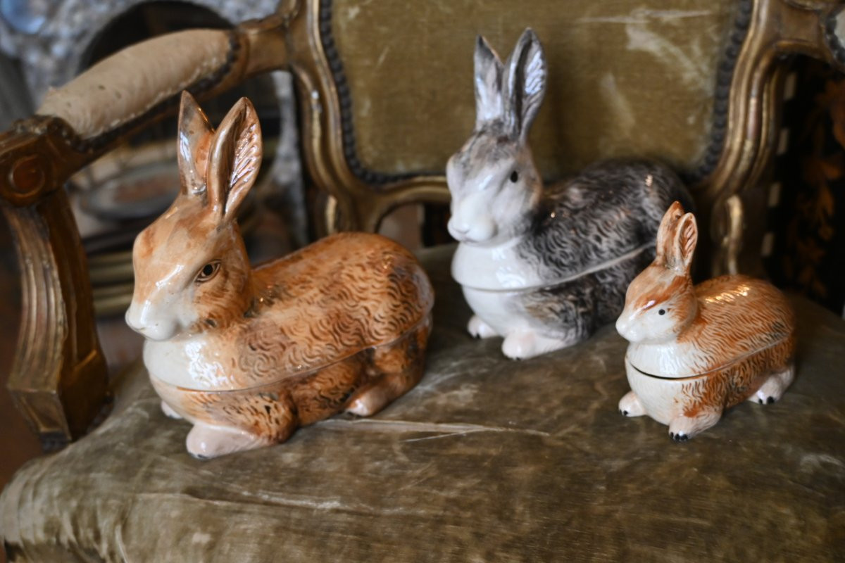 Three Earthenware Terrines, Rabbit By Michel Caugant-photo-3