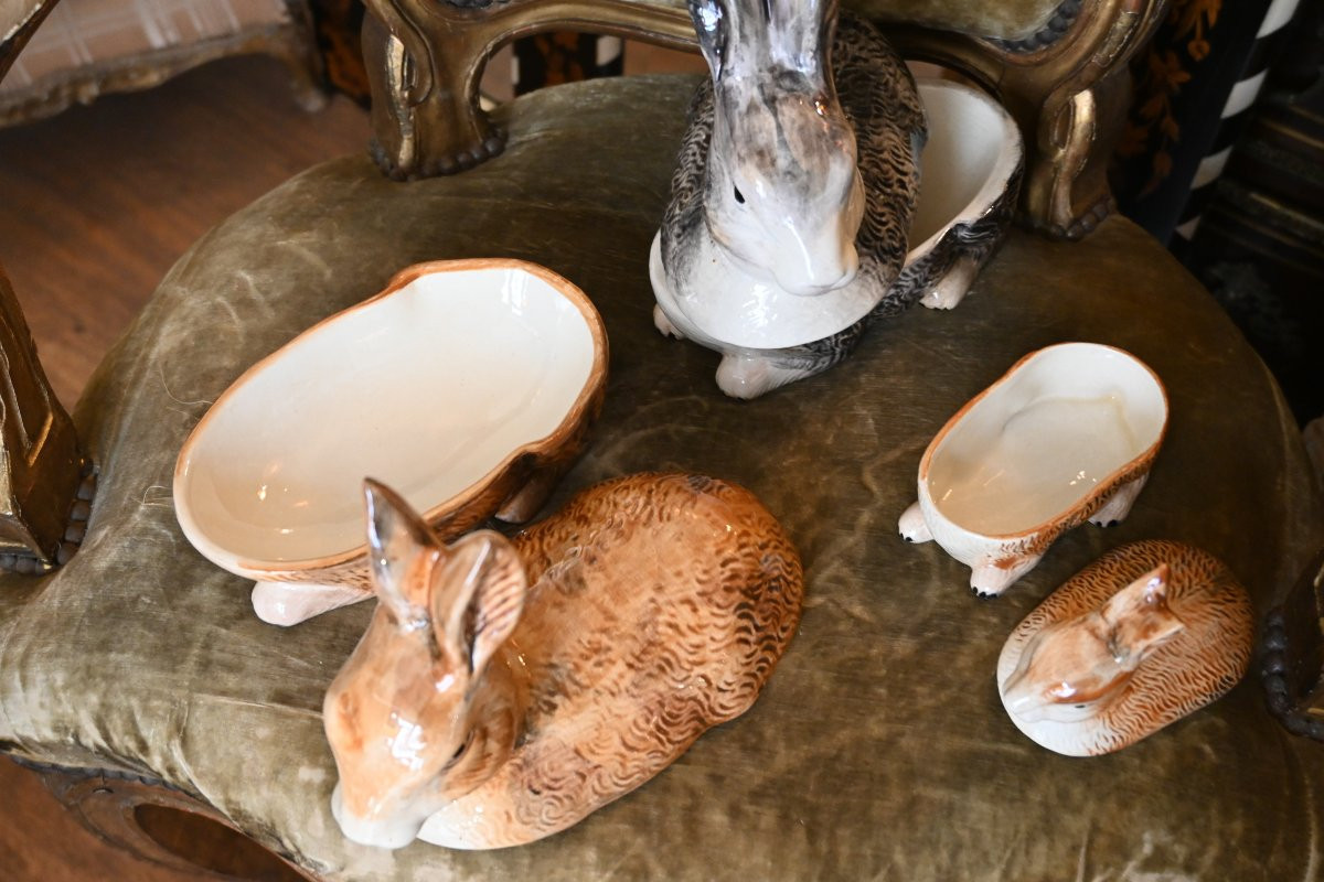 Three Earthenware Terrines, Rabbit By Michel Caugant-photo-4