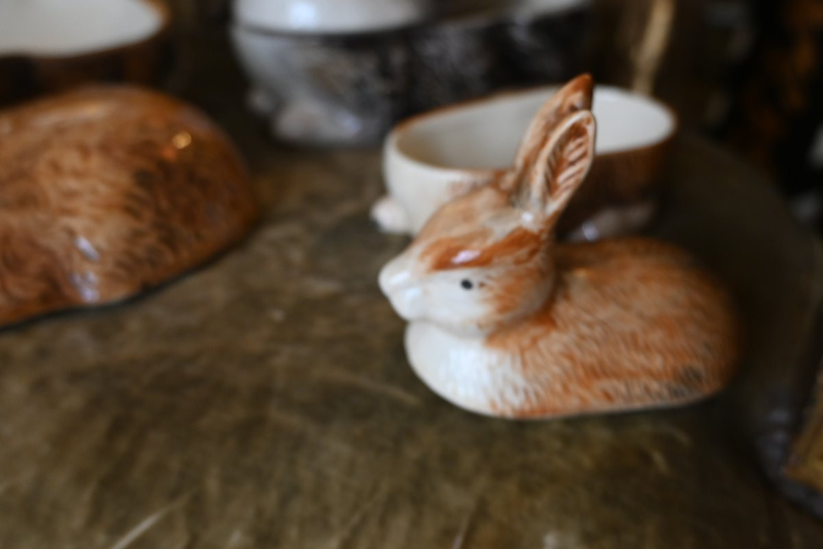Three Earthenware Terrines, Rabbit By Michel Caugant-photo-1