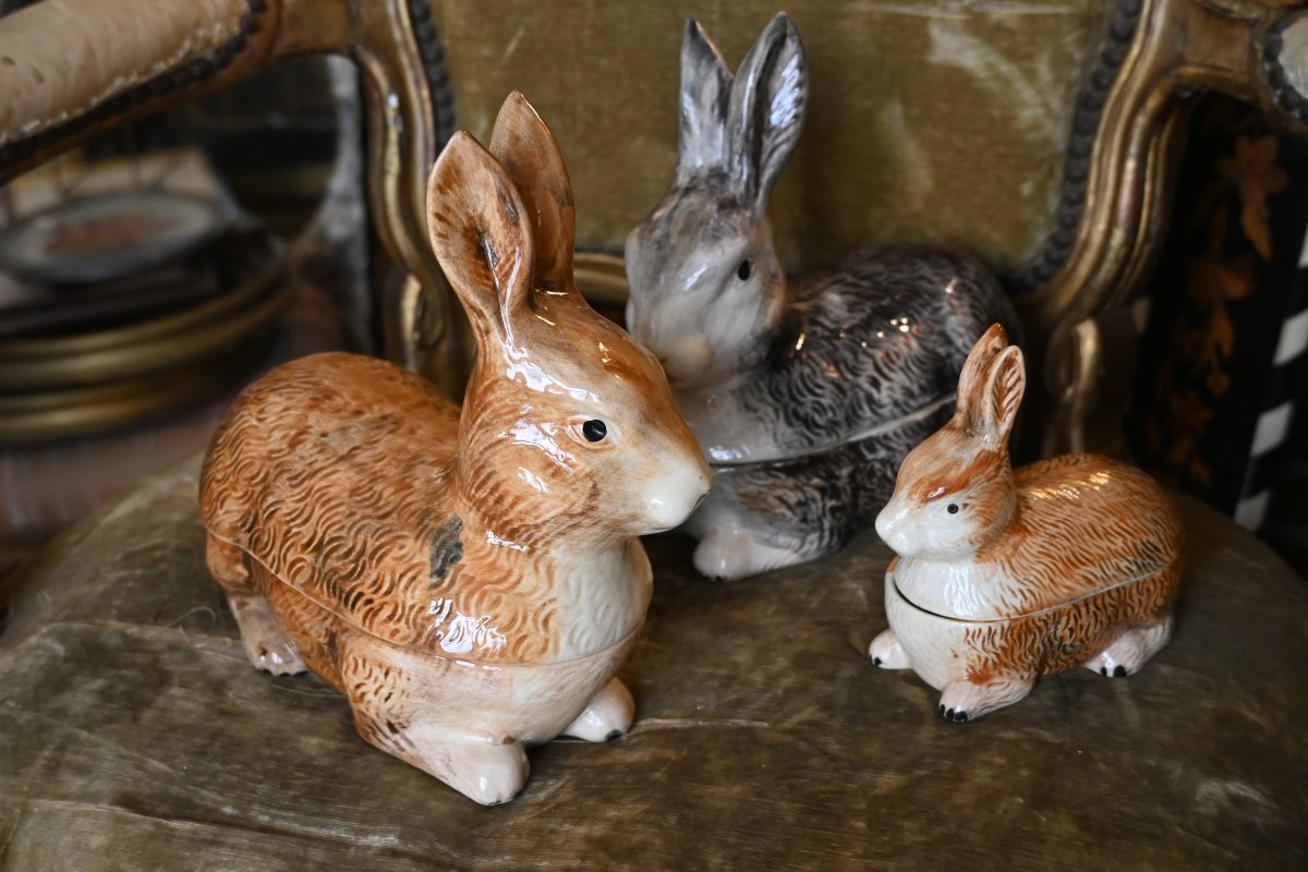 Three Earthenware Terrines, Rabbit By Michel Caugant-photo-4