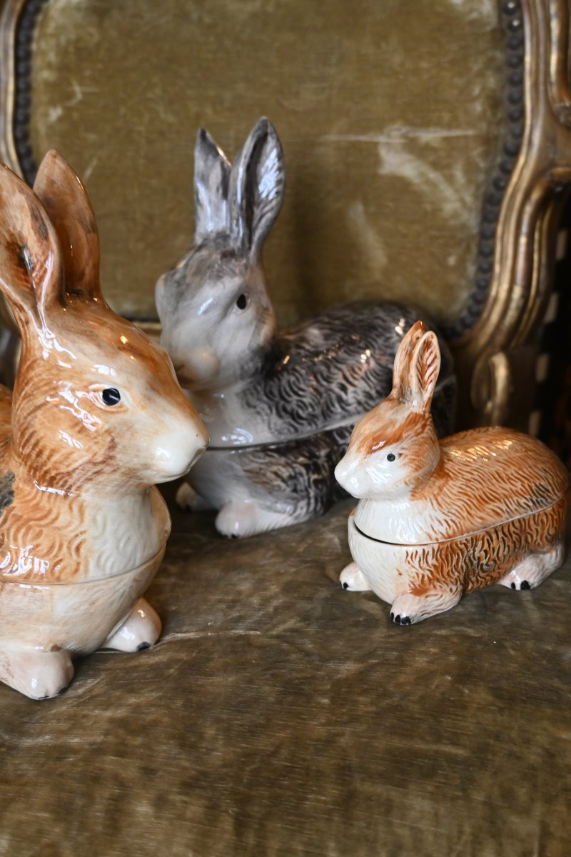 Three Earthenware Terrines, Rabbit By Michel Caugant-photo-5