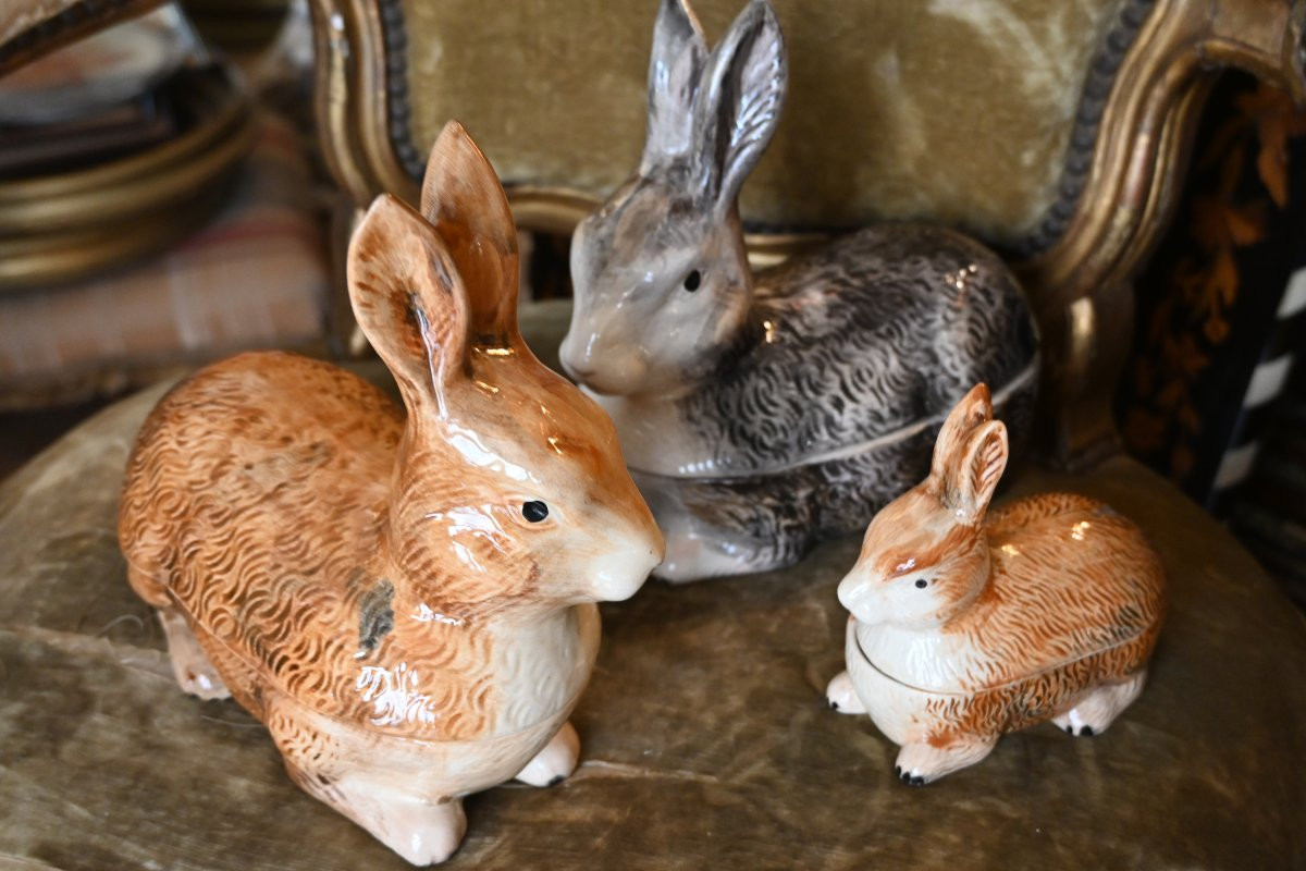 Three Earthenware Terrines, Rabbit By Michel Caugant-photo-6