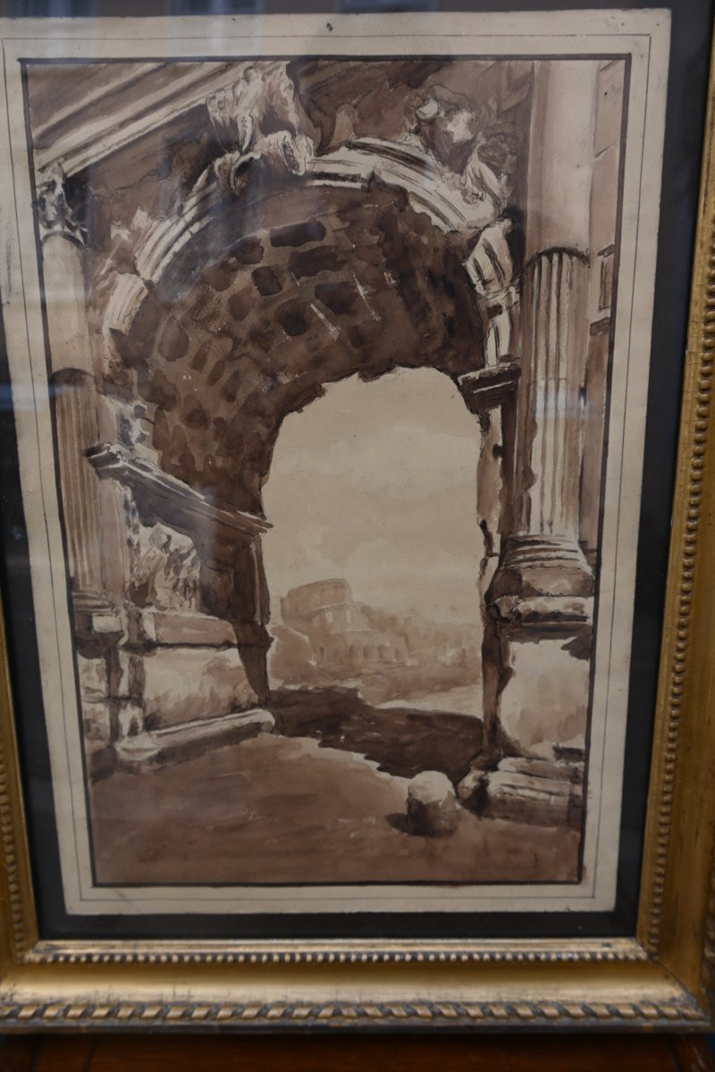 Arch Of Titus In Rome, 18th Century Drawing-photo-3