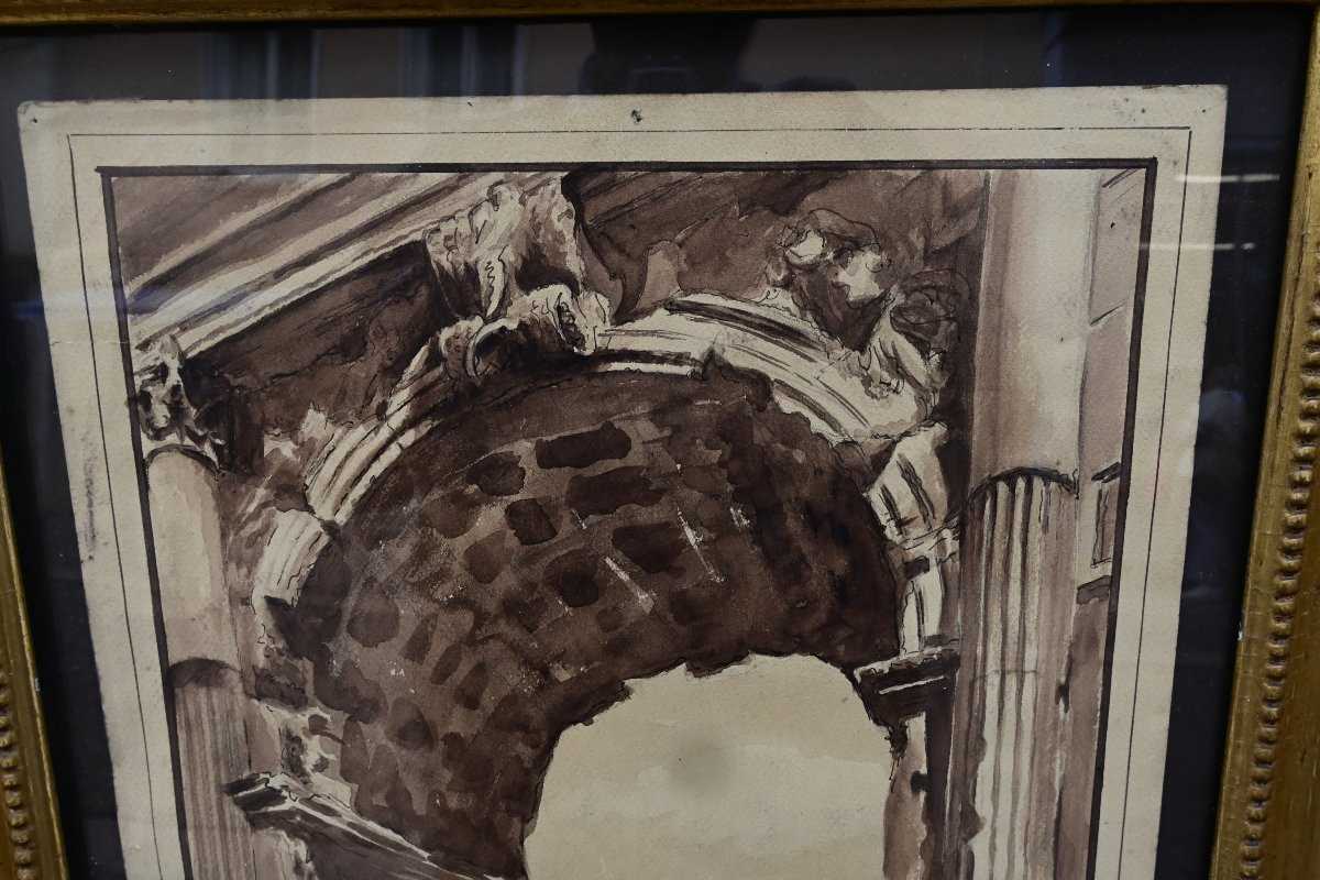 Arch Of Titus In Rome, 18th Century Drawing-photo-3