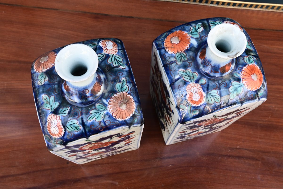 Paire de bouteilles à saké en porcelaine Imari Chine XVIII-photo-3