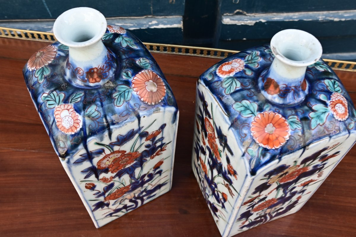 Paire de bouteilles à saké en porcelaine Imari Chine XVIII-photo-7