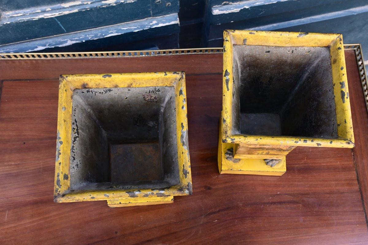 Paire de jardinières en tôle à décor de vues d Italie  , époque Empire-photo-7