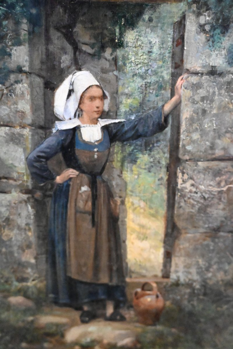 Breton Woman From Pont Aven, Oil By Henri Dutzschold-photo-5