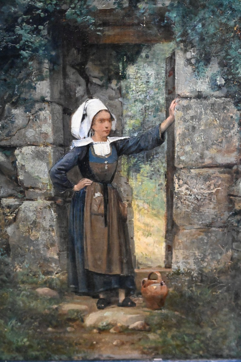 Breton Woman From Pont Aven, Oil By Henri Dutzschold