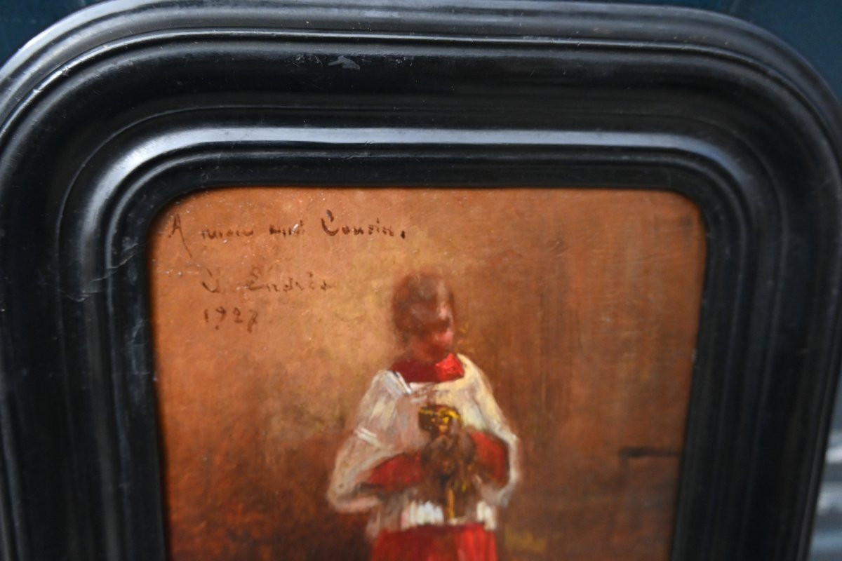 Huile sur carton  XIX, l enfant de choeur-photo-3