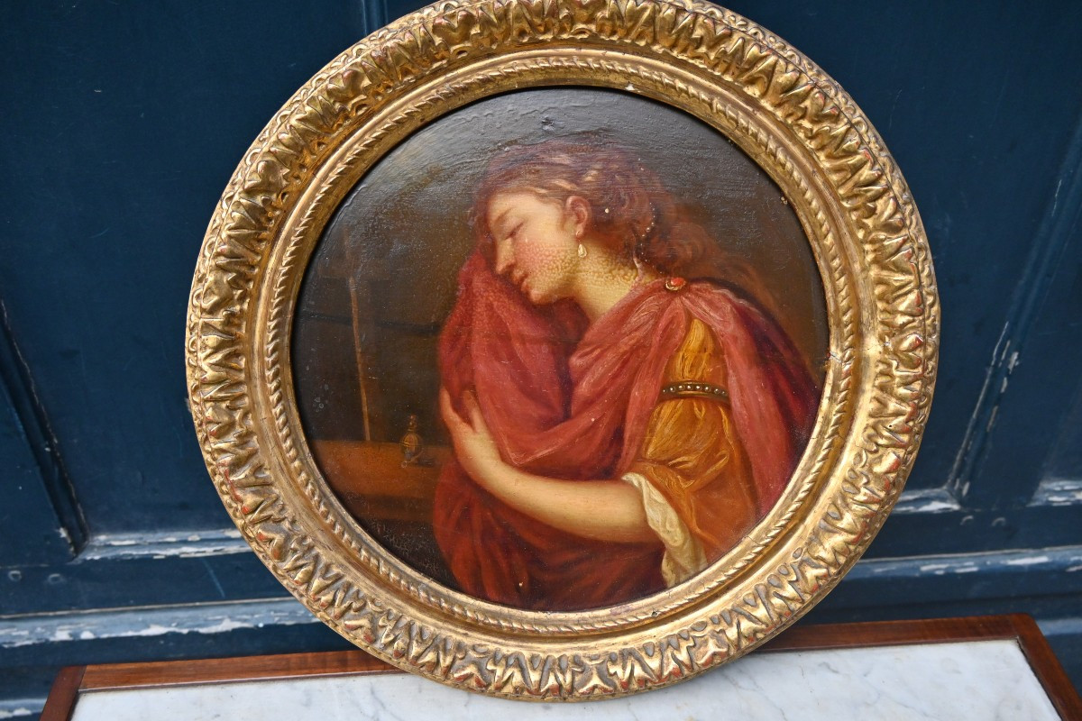 Marie madeleine ,  huile sur bois tondo , style XVIII