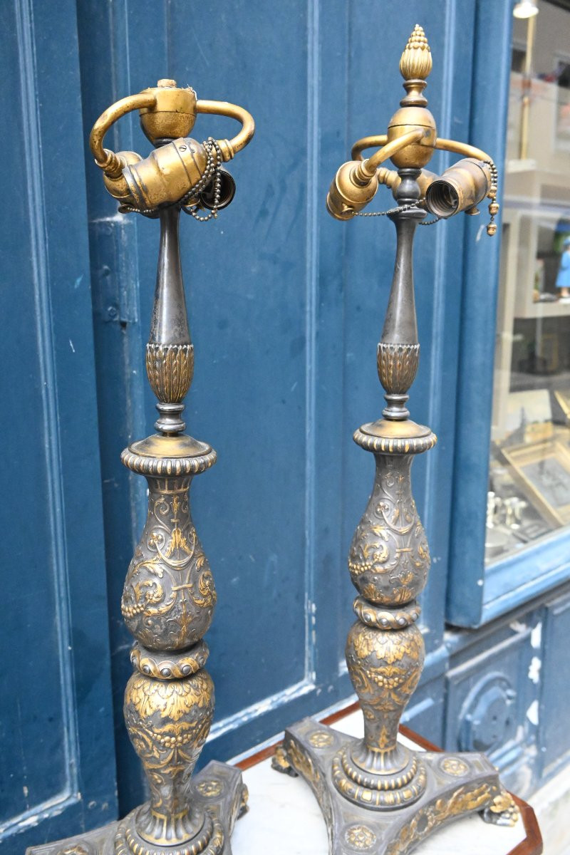 Pair Of Large Bronze Lamps In The 19th Century Renaissance Style-photo-3