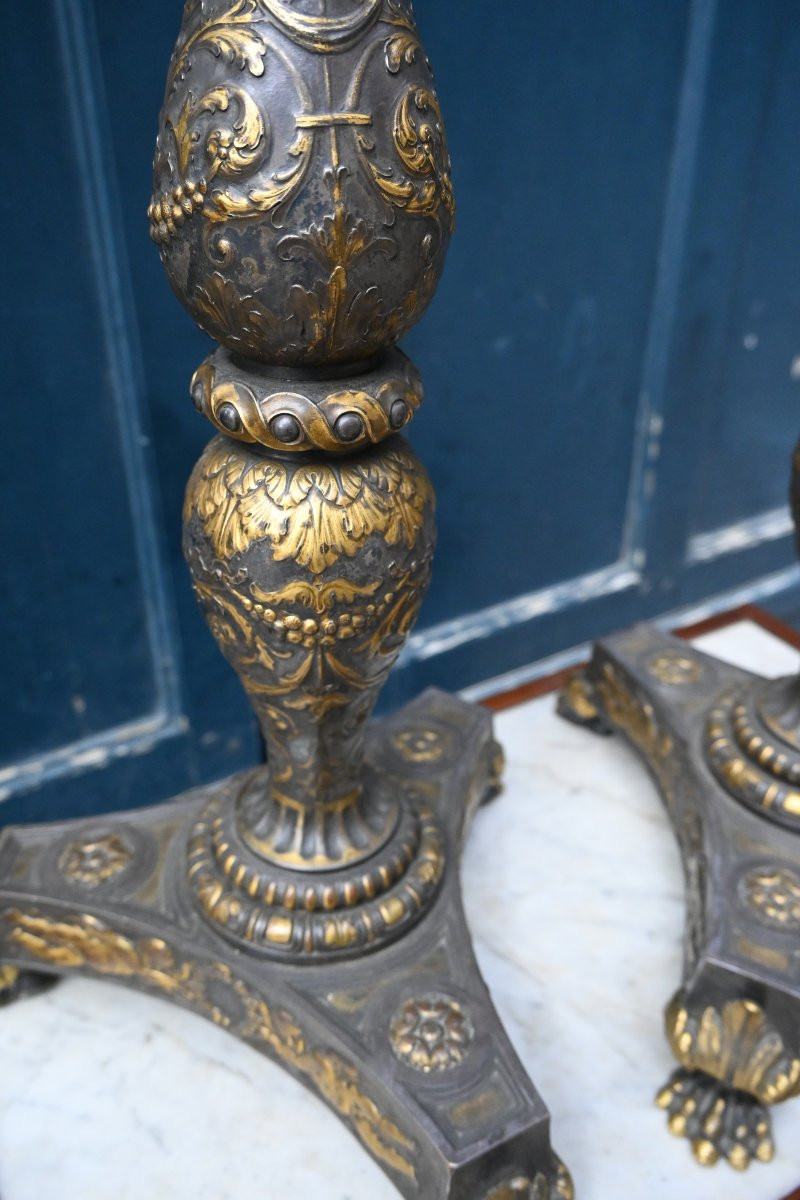 Pair Of Large Bronze Lamps In The 19th Century Renaissance Style-photo-5
