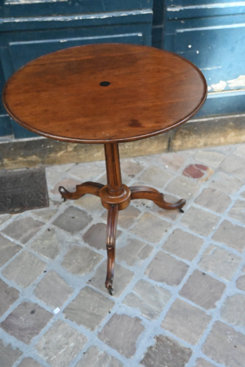Mahogany Pedestal Table, Tripod Base Stamped Canabas. 18th Century-photo-2