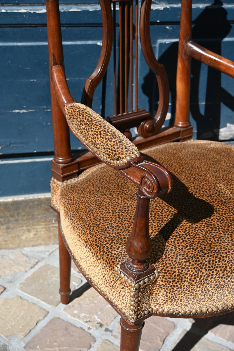 George Jacob , attribué à fauteuil lyre en acajou  fin XVIII-photo-3