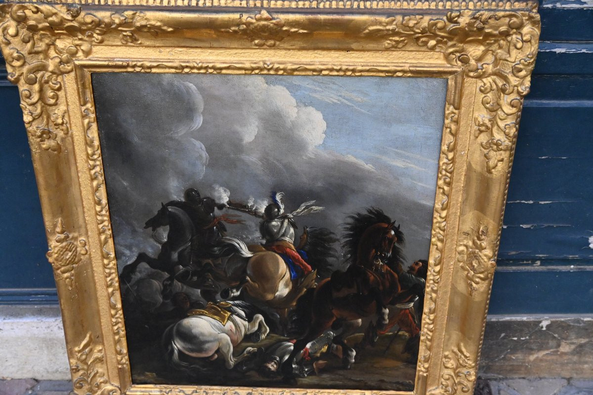Choc de cavalerie , huile sur toile fin XVII suiveur de Dirck  Stoop-photo-3