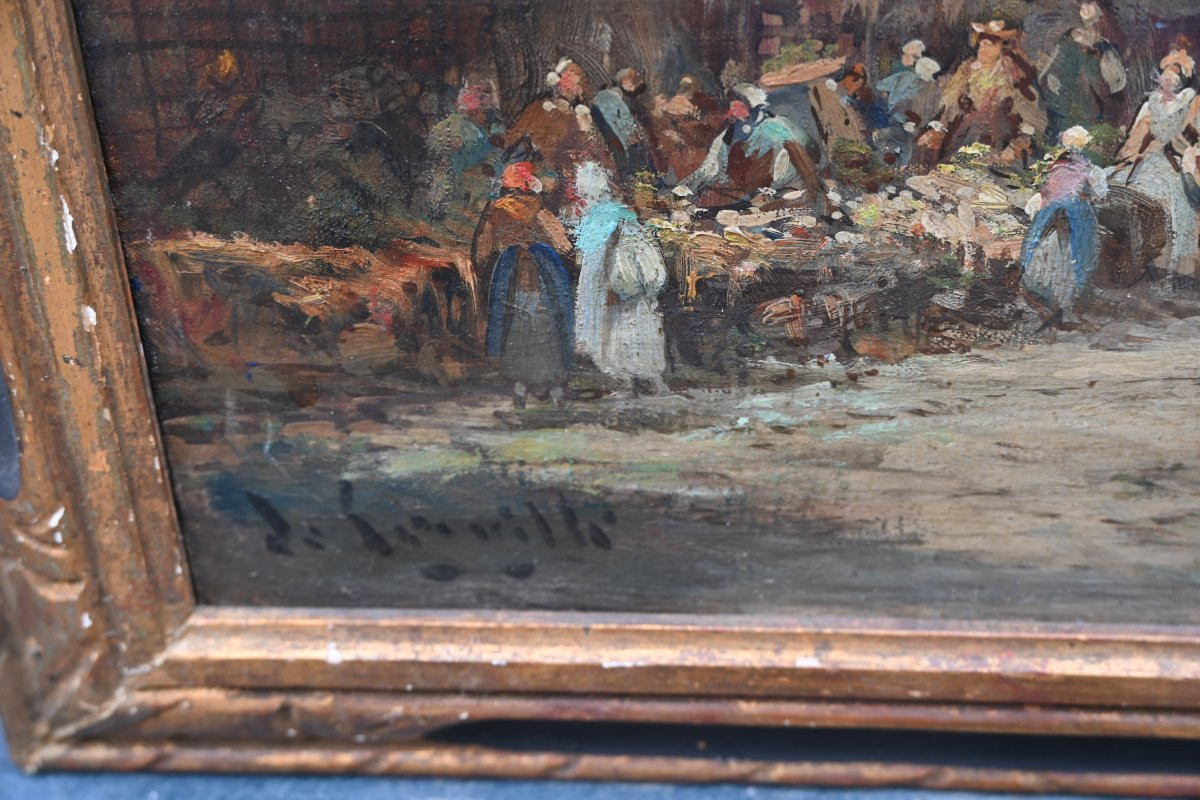 Scène  de marché à Caen , toile fin XIX-photo-2