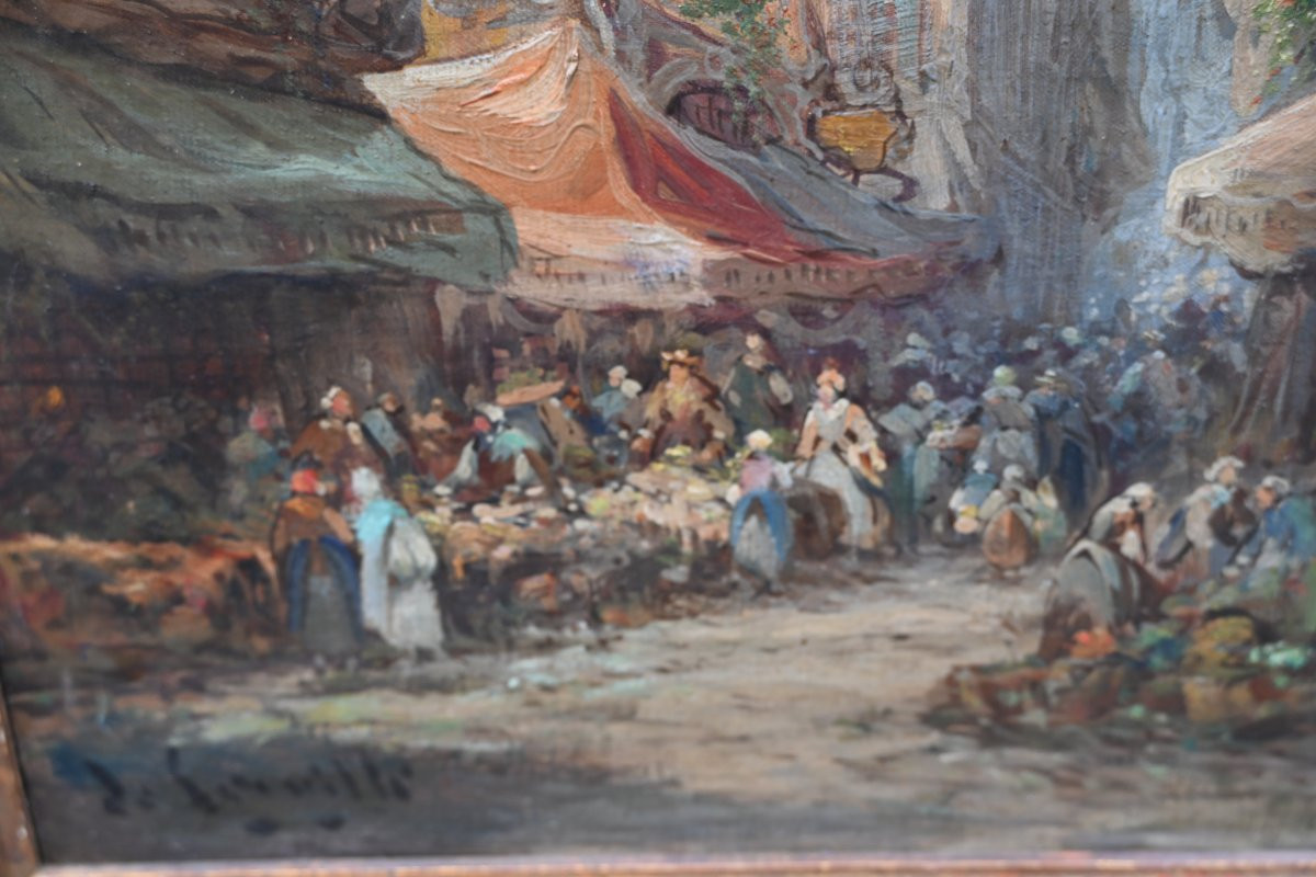 Scène  de marché à Caen , toile fin XIX-photo-3
