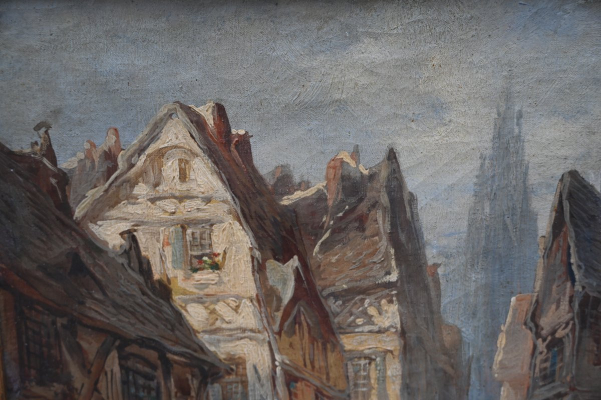 Scène  de marché à Caen , toile fin XIX-photo-1