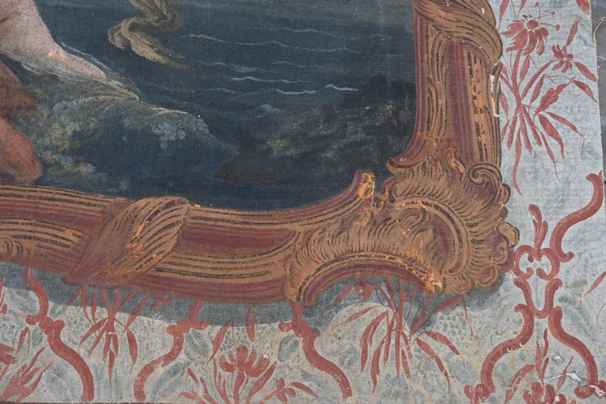 Large Painted Canvas, Abduction Of Europe, 18th Century-photo-4