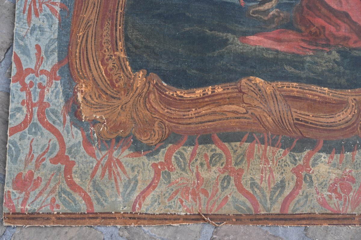 Large Painted Canvas, Abduction Of Europe, 18th Century-photo-7