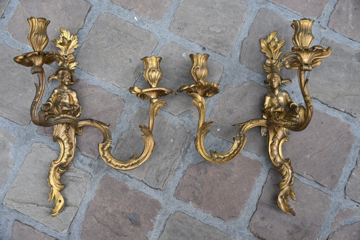 Pair Of Bronze Sconces, Louis XV Style Chinese-photo-1