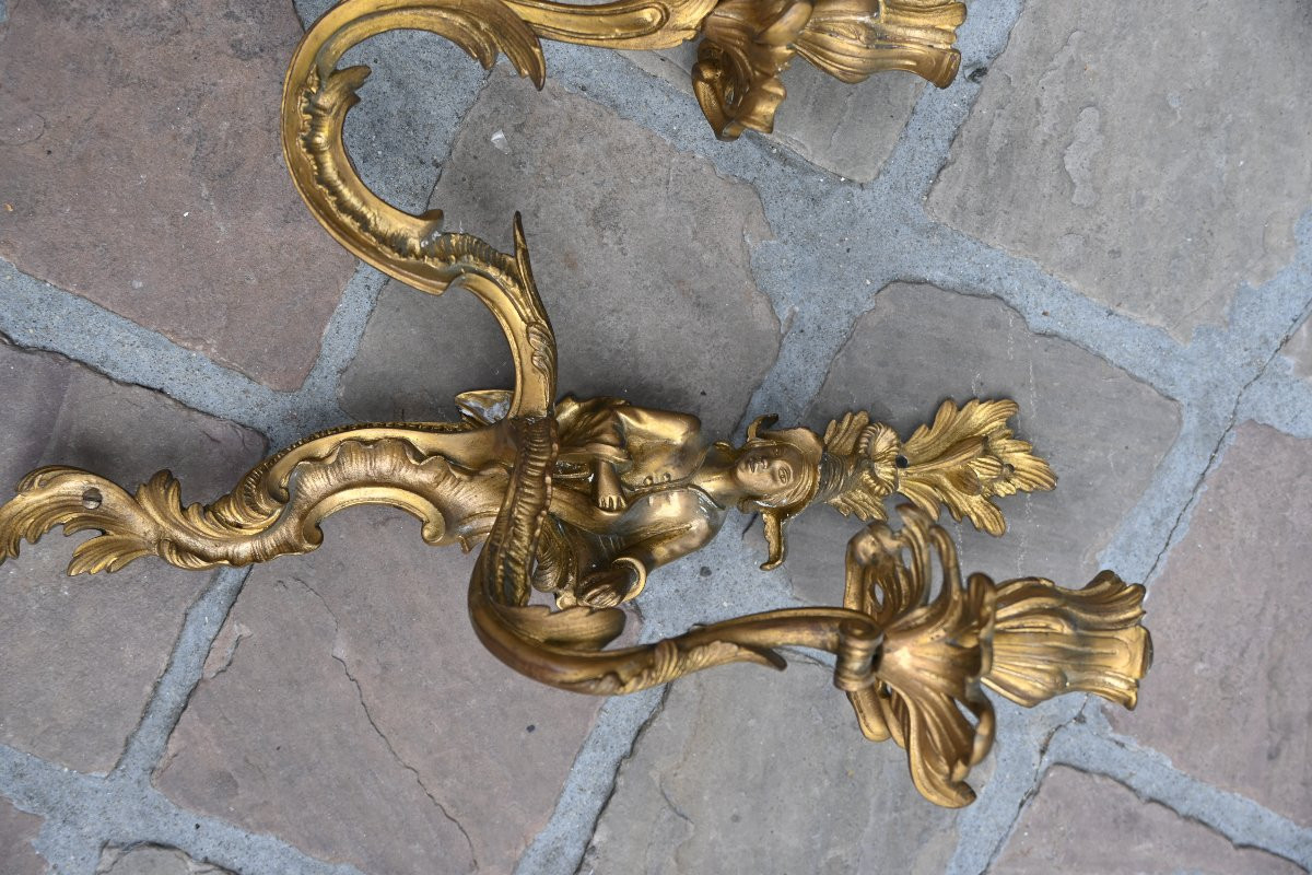 Pair Of Bronze Sconces, Louis XV Style Chinese-photo-2